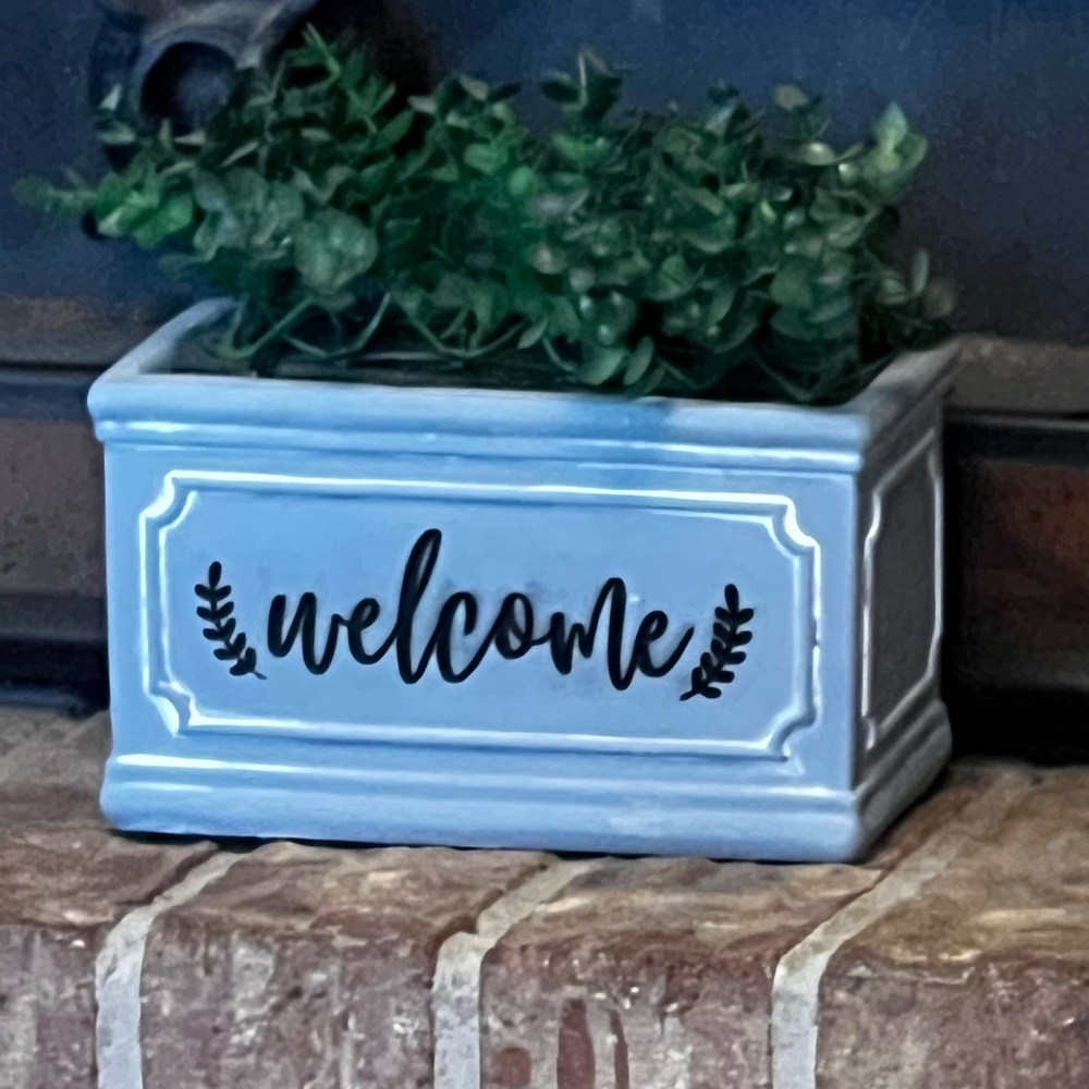 Gray Box Welcome Planter